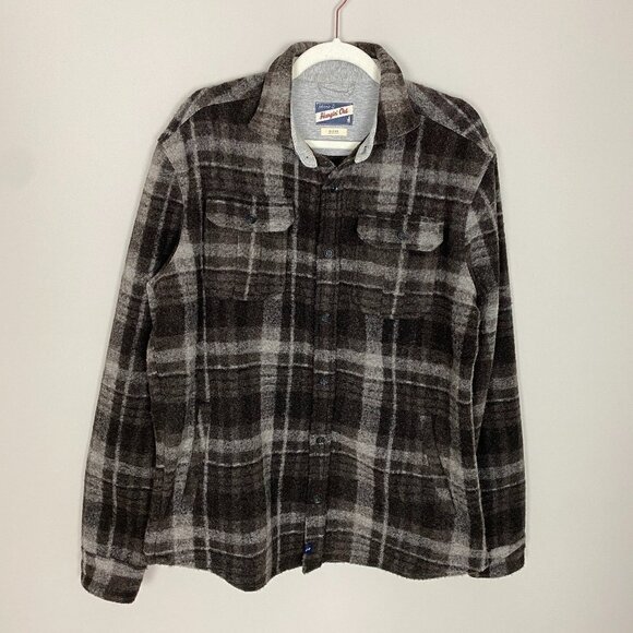Johnnie-O Hangin Out Plaid Stalone Havana Button Up Jacket Shacket Brown Mens M